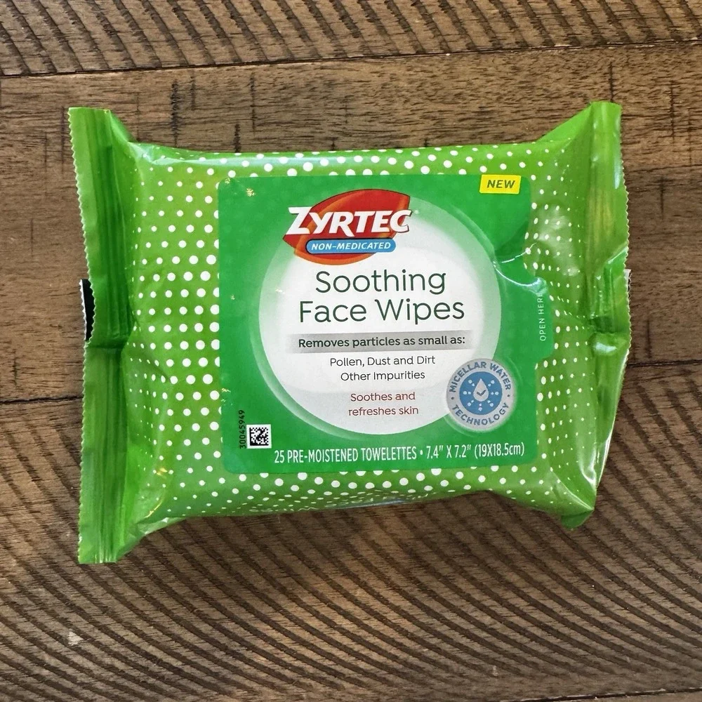 Zyrtec Soothing Non-Medicated Face Wipes 25 Count X3  (75 Total) New SHIPS FREE